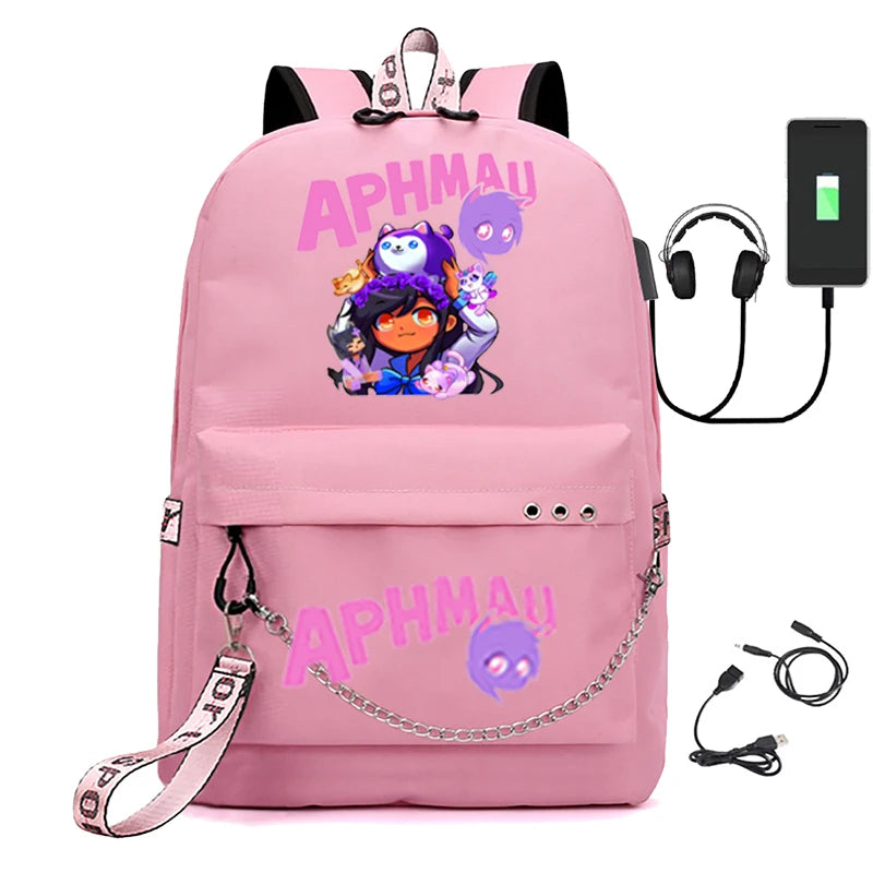 Aphmau Laptop USB Bag Canvas Shoulder Backpack with Pencil Case