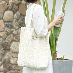Casual Letter Print Canvas Handbag for Women