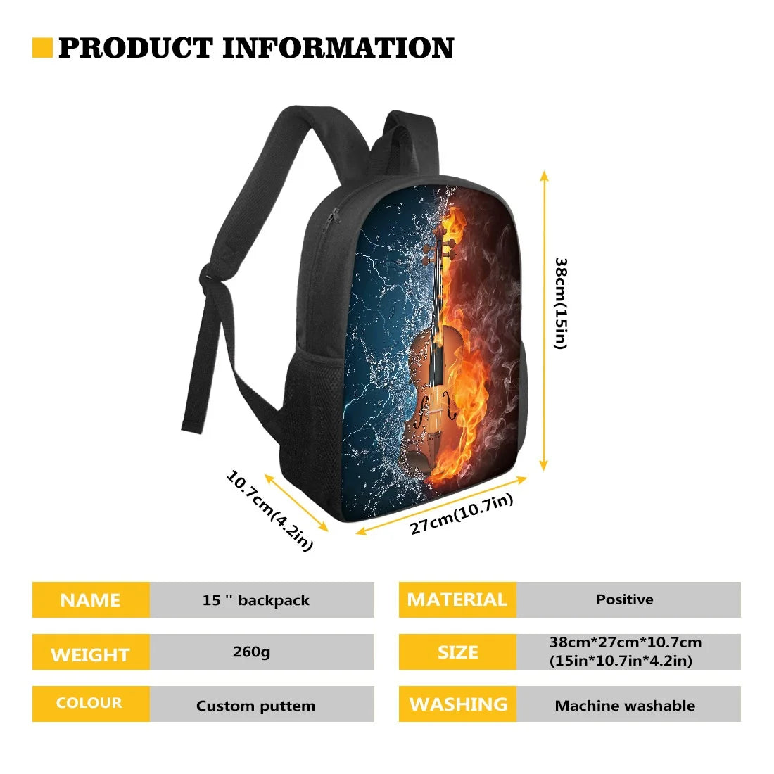 Violin Pattern School Bag for Girls Music Note Elementary School Backpack