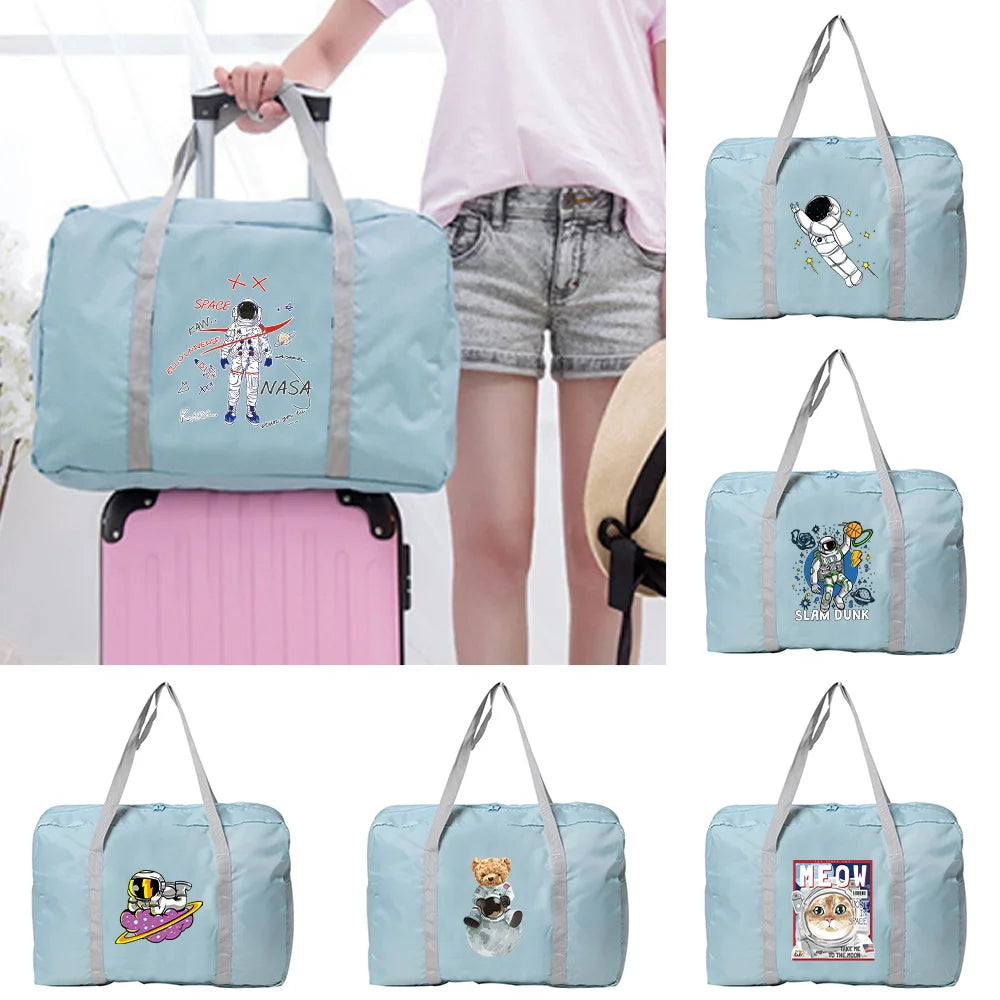 Astronaut Printing Travel Bag Nylon Foldable Luggage WaterProof Handbags