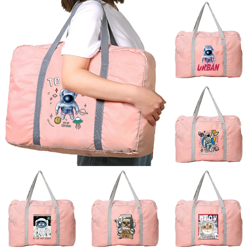 Astronaut Series Pattern Travel Bag - Foldable Large Capacity Unisex Luggage Bag