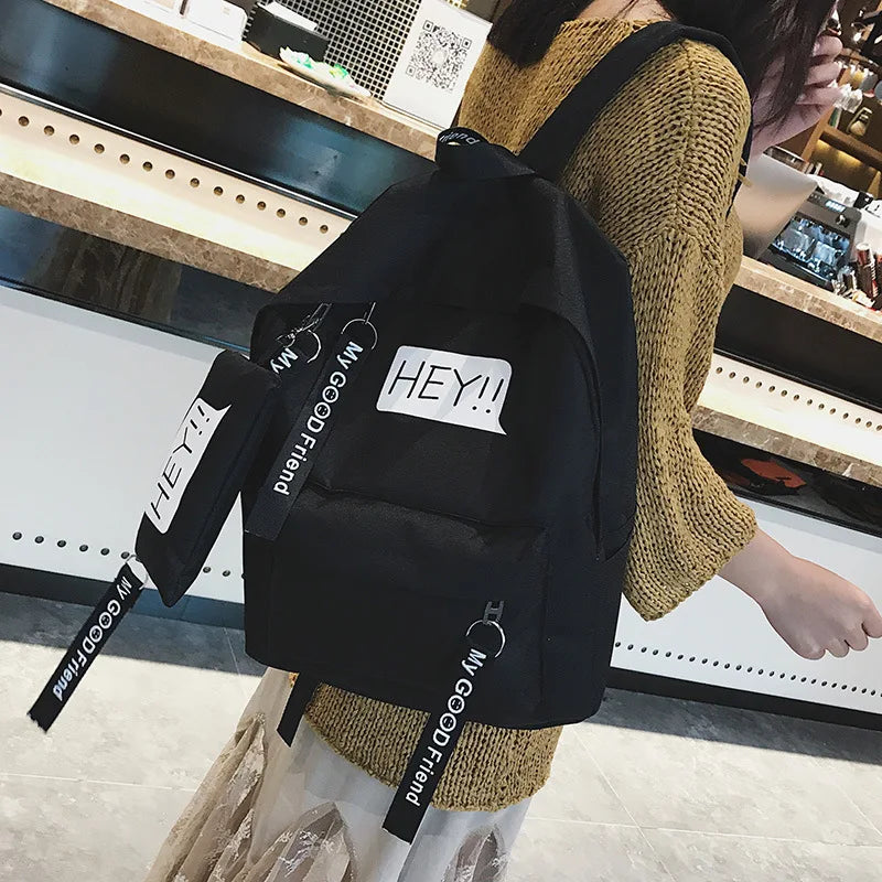 Attra-Yo Canvas School Backpacks Student Bag Personality Ribbon