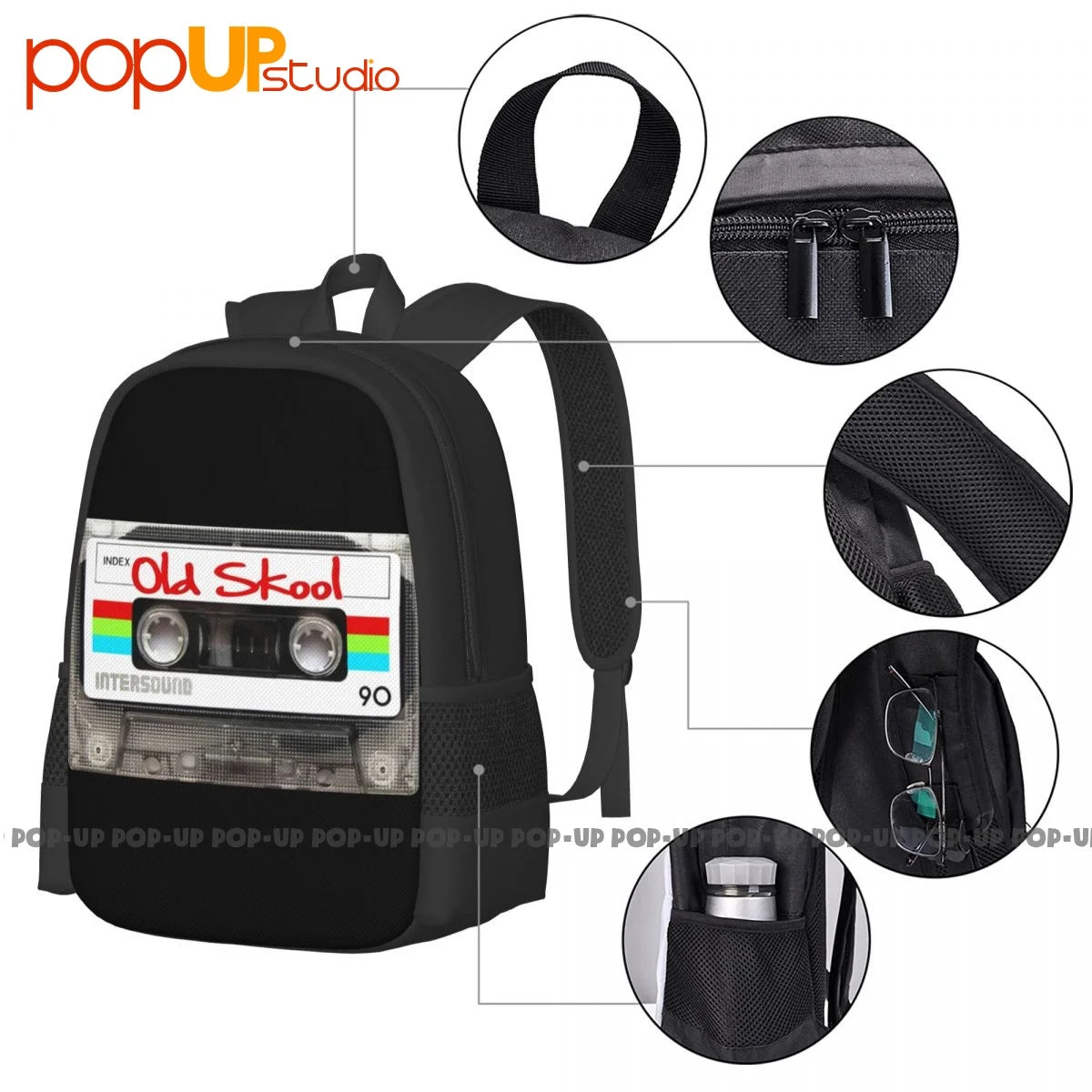 Audio Cassette Old Skool Backpack Large Capacity Vintage Foldable Shopping Bag