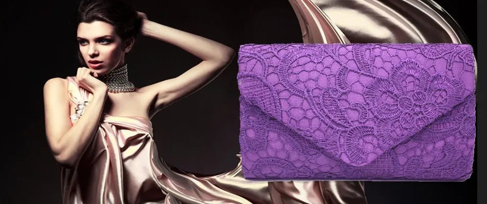 Ausuky Women Casual Clutch Envelope Bag Lace Dinner