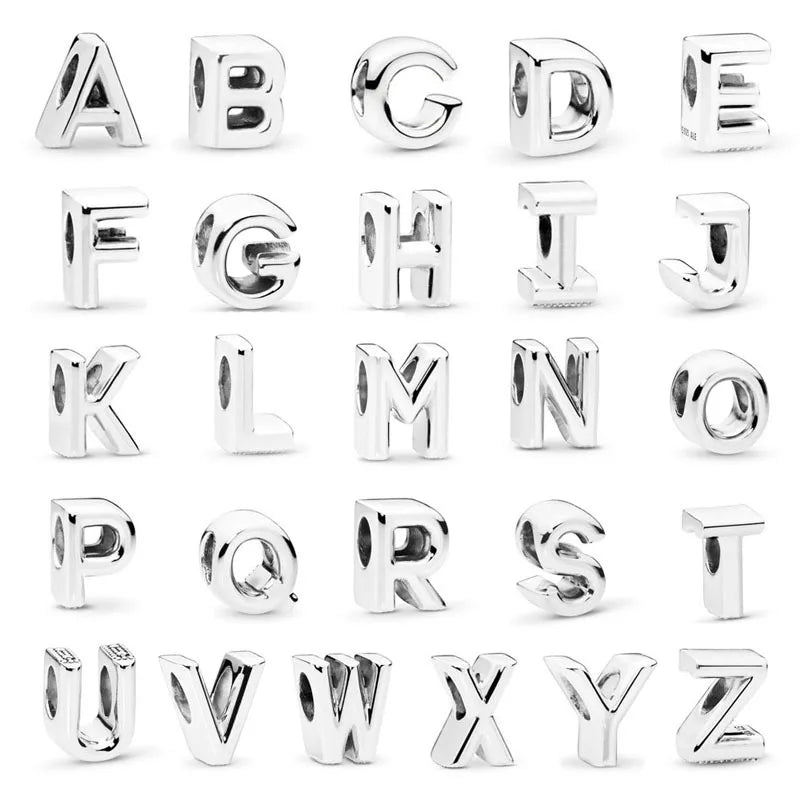 925 Silver Plated Alphabet Bead Charm for Pan Bracelet