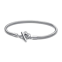 925 Silver Star T-Bar Snake Chain Bracelet for Women Charm Jewelry