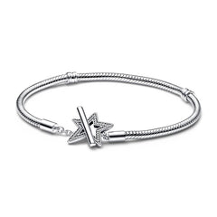 925 Silver Star T-Bar Snake Chain Bracelet for Women Charm Jewelry