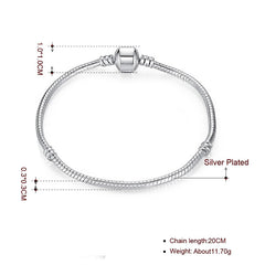 925 Silver Snake Chain Bracelet for Charm Beads DIY Jewelry