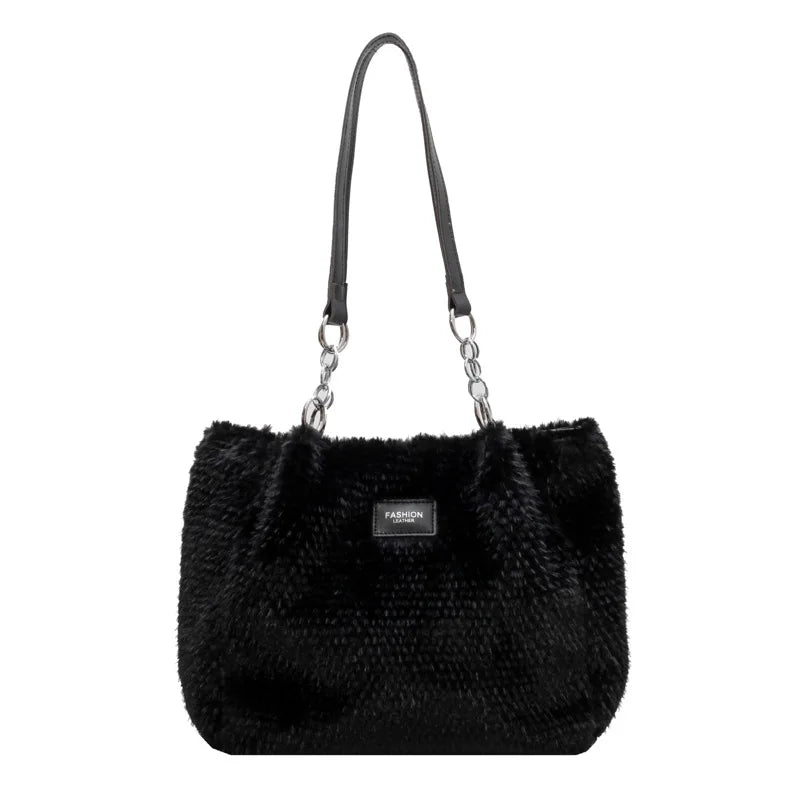 Autumn Winter Plush Shoulder Bag Women Large Capacity Handbag