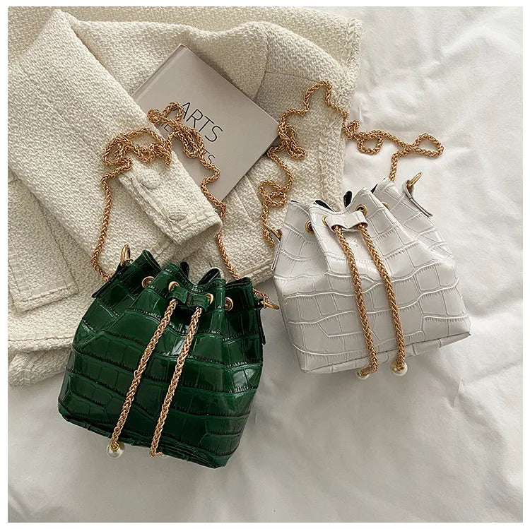 Autumn Winter Texture Women Messenger Bags Retro Shoulder Chain Draw Bucket Bags
