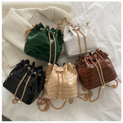 Autumn Winter Texture Women Messenger Bags Retro Shoulder Chain Draw Bucket Bags