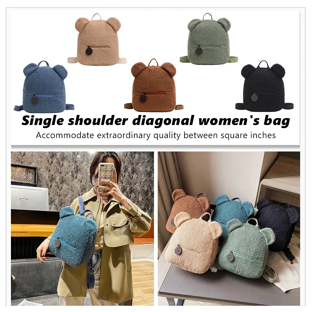 Autumn Bear Shaped School Bag, Fleece Travel Backpack