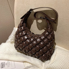 Autumn Ruched Puff Hobo Totes Quilted Pu Leather Ladies Work Bag