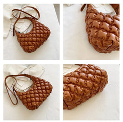 Autumn Ruched Puff Hobo Totes Quilted Pu Leather Ladies Work Bag