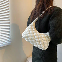 Autumn Ruched Puff Hobo Totes Quilted Pu Leather Ladies Work Bag