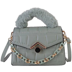 Autumn Chain Diamond Small Square Bag Faux Fur Handbag