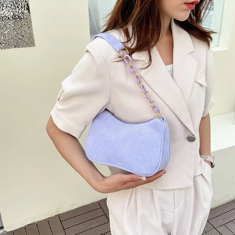 Autumn Handle Bag Women Canvas Cloth Chain Handbag Solid Shoulder Under