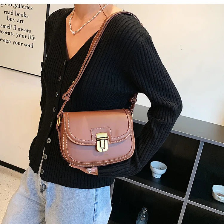 Autumn Retro Small Saddle Bags Quilted Ladies Lock Flap Messenger Bags