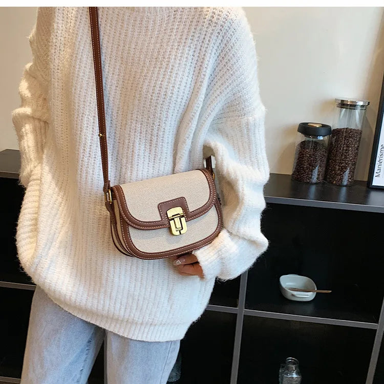 Autumn Retro Small Saddle Bags Quilted Ladies Lock Flap Messenger Bags