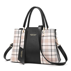 Autumn Plaid Stitching Handbag Large Capacity Shoulder Bag Female
