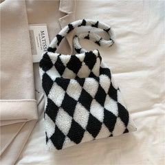 Plush Soft Tote Bag Large Capacity Work Shopping Handbag