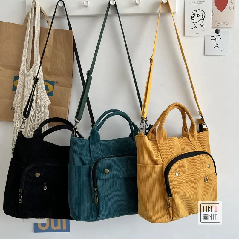 Corduroy Shoulder Bag Art Canvas Messenger Bag