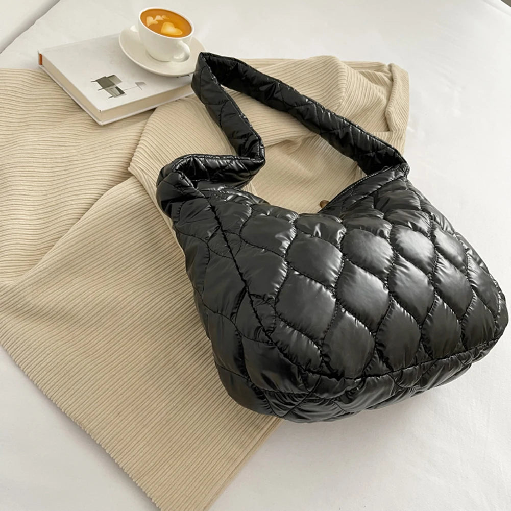 Large Capacity Quilted Messenger Bag Lattice Pattern Casual Portable for Girls