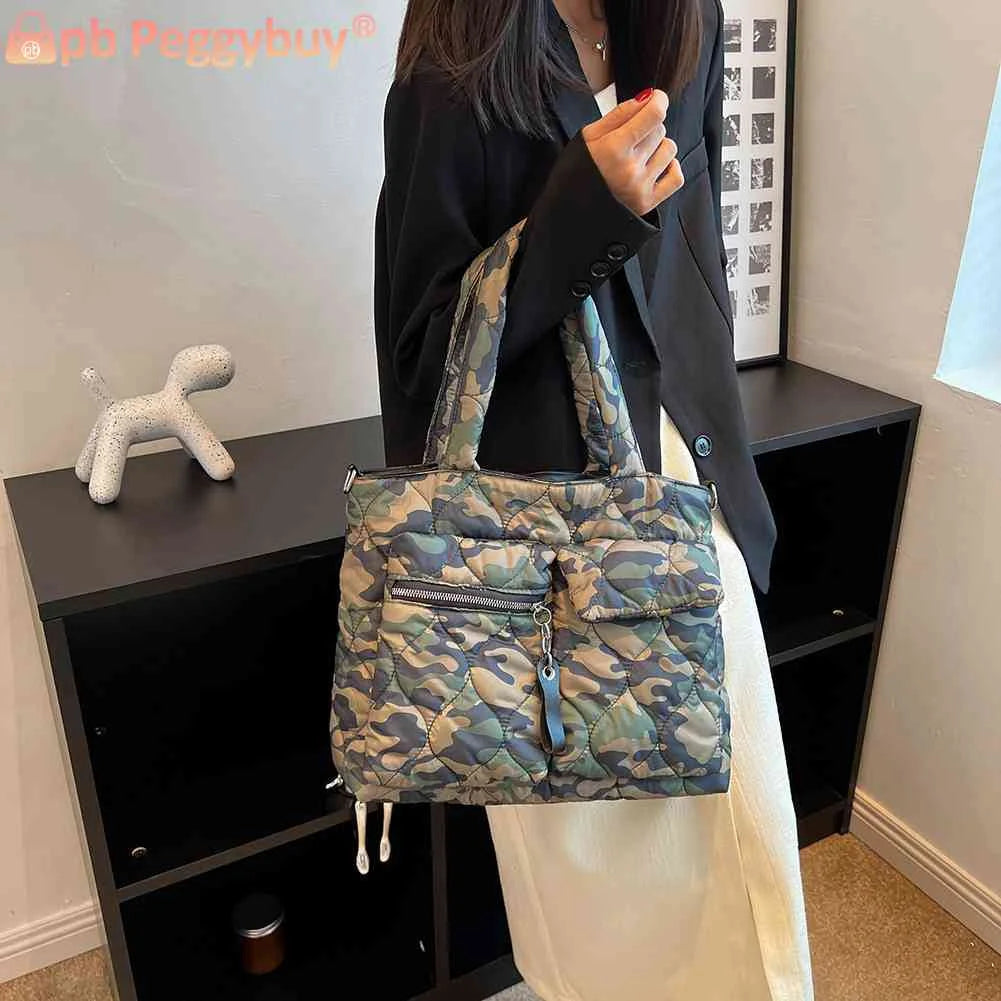Quilted Down Padded Crossbody Bag for Shopping