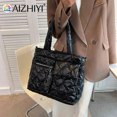 Down Padded Shoulder Bag Large Capacity Quilted Tote for Shopping