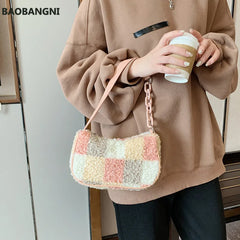 Woolen Square Tote Bag Chain Female Handbag