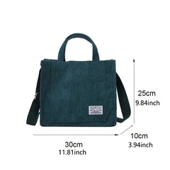 Corduroy Messenger Bag Shoulder Bag Letter Patch Top Handle Shopper Bag