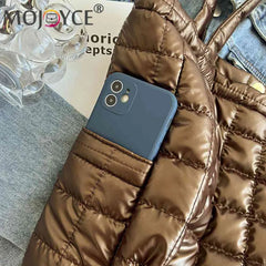 Nylon Quilted Tote Purse Large Capacity for Travel Shopping