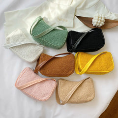 Woolen Handbag Totes Women Solid Underarm Shoulder Bags