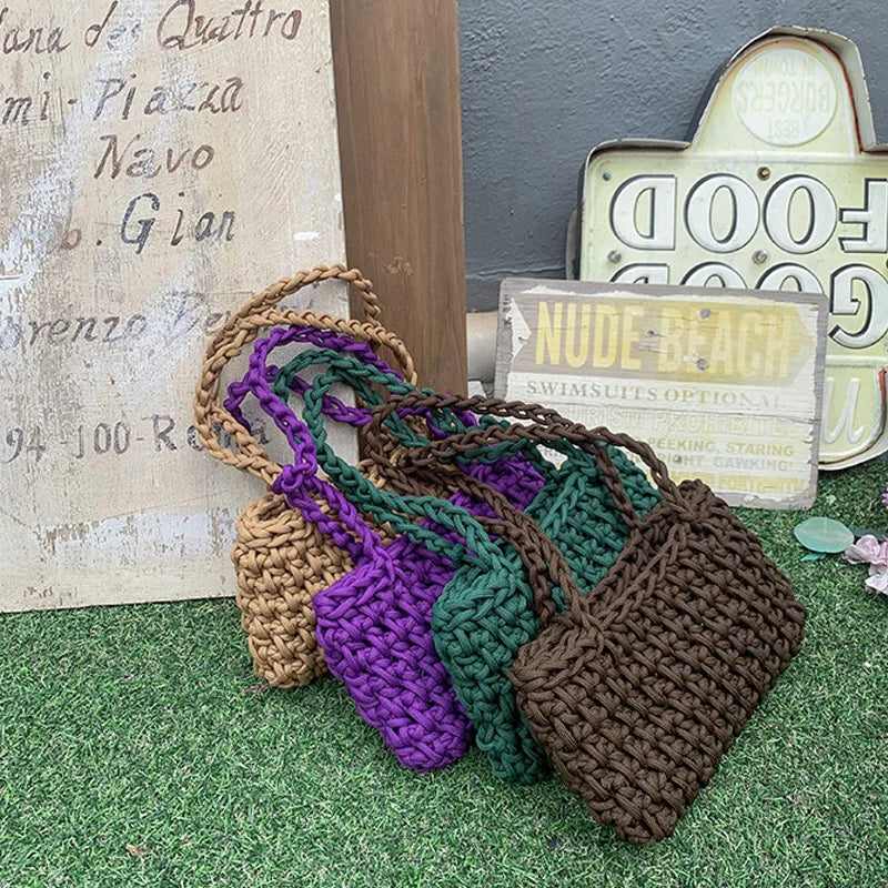 Korea DIY Handbag Cotton Rope Weaving Braided Portable Handbag
