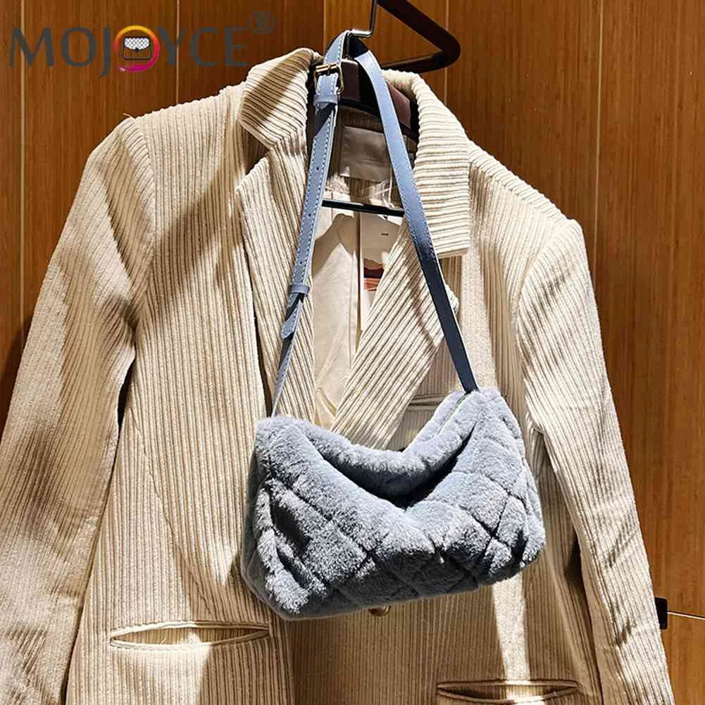 Autumn Winter Ladies Crossbody Bags Rhombus Pattern Plush Shoulder Bag Casual