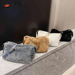 Plush Shoulder Bag Rhombus Pattern Crossbody Bag