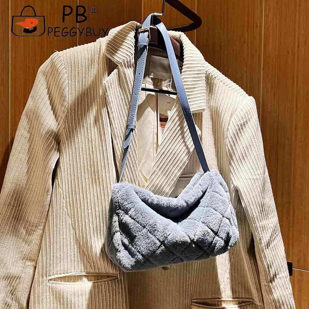 Plush Shoulder Bag Rhombus Pattern Crossbody Bag