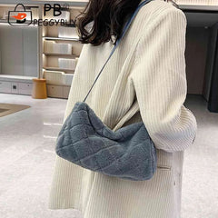 Plush Shoulder Bag Rhombus Pattern Crossbody Bag