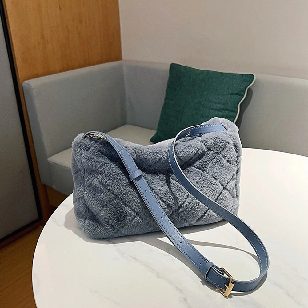 Rhombus Pattern Plush Crossbody Bag for Girls