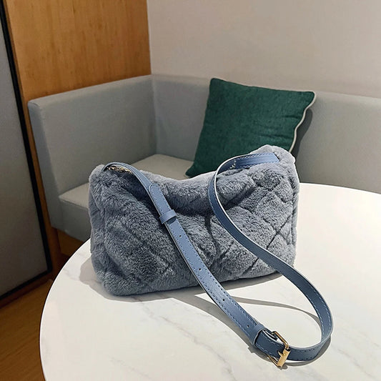 Rhombus Pattern Plush Crossbody Bag for Girls