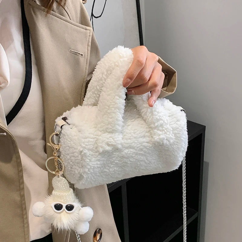 Lamb Plush Bag Chain Messenger Bag Niche Handbag