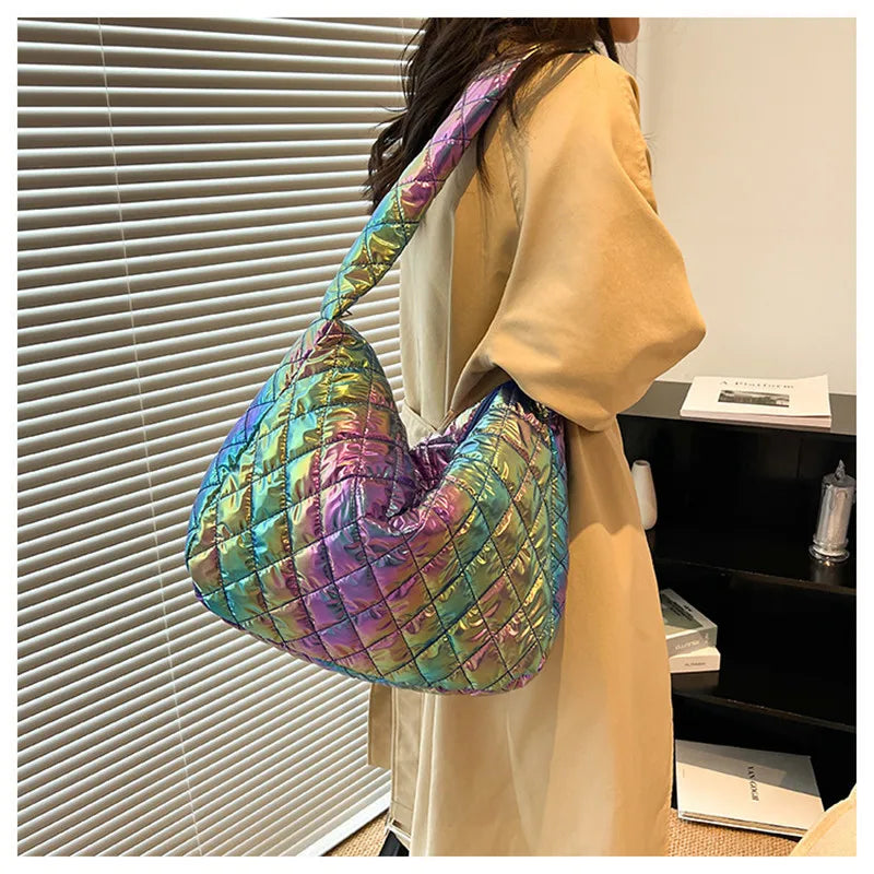 Large Capacity Shoulder Bag for Women, Laser Crossbody Handbag