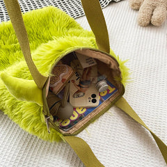 Embroidered Little Monster Plush Soft Shoulder Bag