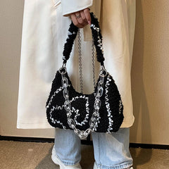 Plush Hobos Bag Zipper Chain Underarm Bag Women's Shoulder Bag
