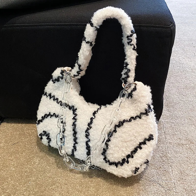 Plush Hobos Bag Zipper Chain Underarm Bag Women's Shoulder Bag