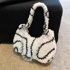 Plush Hobos Bag Zipper Chain Underarm Bag Women's Shoulder Bag