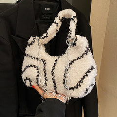 Plush Hobos Bag Zipper Chain Underarm Bag Women's Shoulder Bag