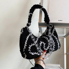 Plush Hobos Bag Zipper Chain Underarm Bag Women's Shoulder Bag