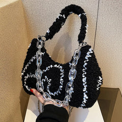 Plush Hobos Bag Zipper Chain Underarm Bag Women's Shoulder Bag
