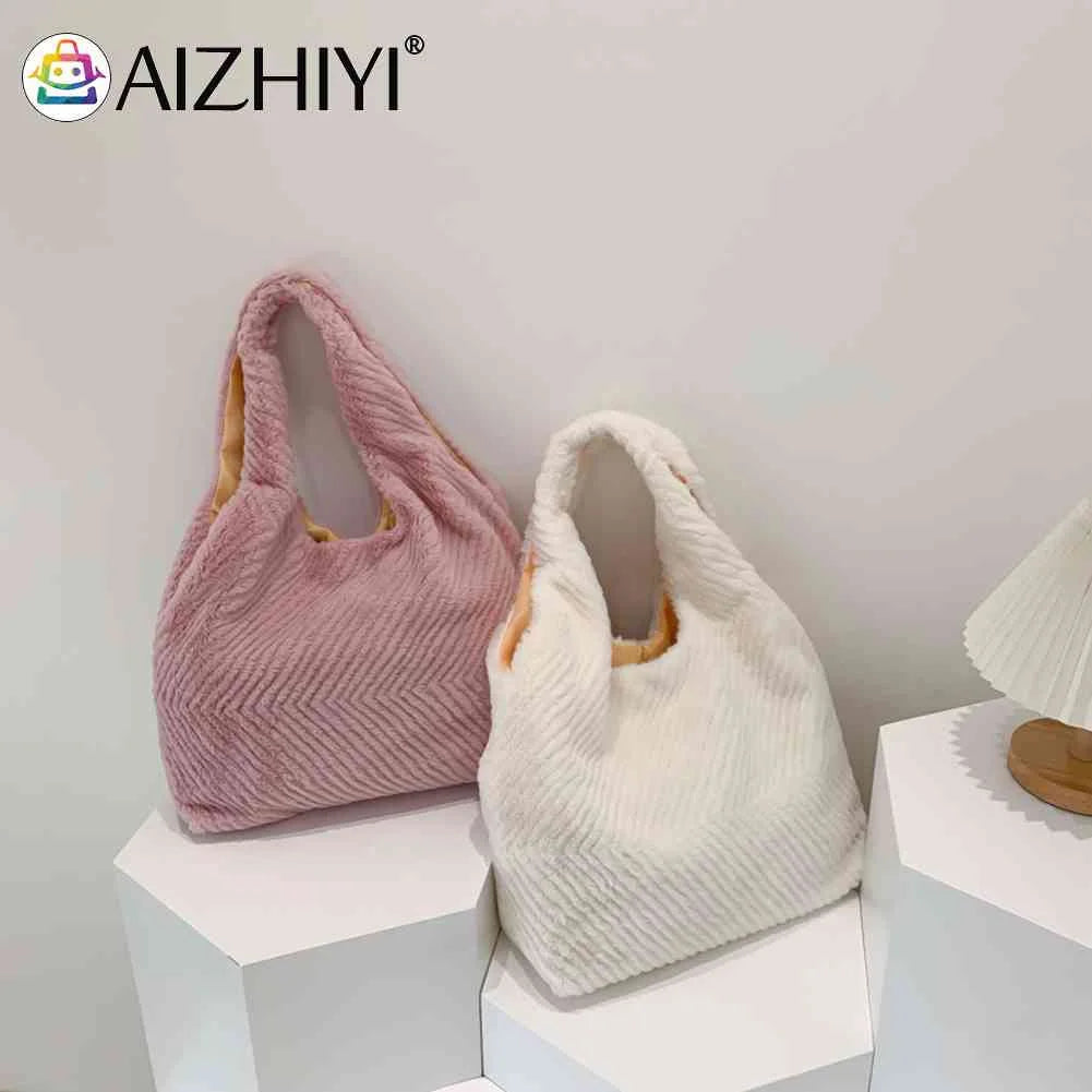 Soft Plush Women Top-Handle Bags Fluffy Furs Rhombus Pattern